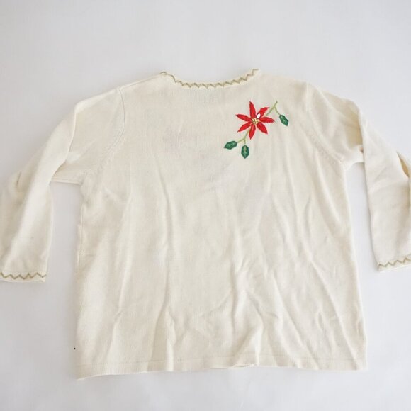 Vintage Holiday Edition Cream Gold Poinsettia Embroidered Christmas Sweater 3X - Picture 12 of 13